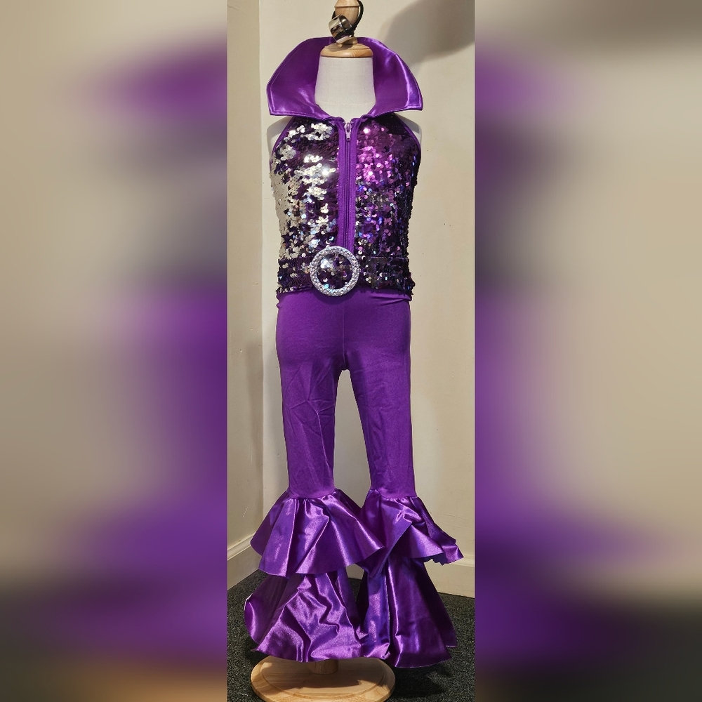 Purple sequence bell bottom dance  costume